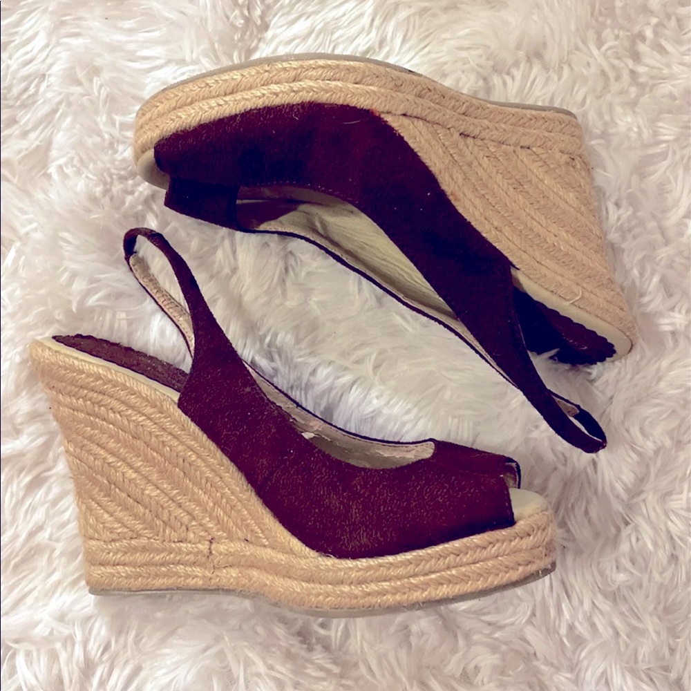 Brown suede peep toe canvas wedge from Charlotte Russe. Size 6. NEVER WORN.